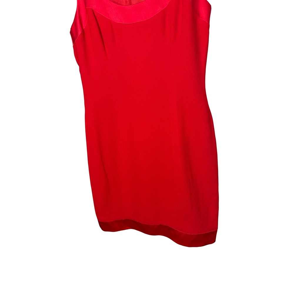 Ann‎ Tjian for Kenar Dress Red Sheath Square Neck Satin Trim Sleeveless Size 8 - Picture 3 of 5